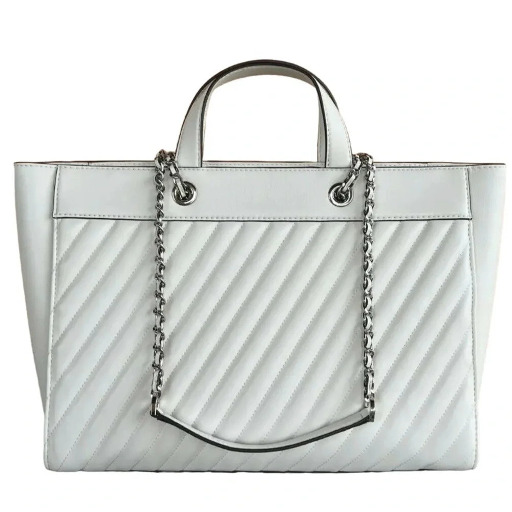 Michael Kors Rose Large Quilted East/West Tote Bag Handbag Optic White $528 Nwt - Picture 2 of 11